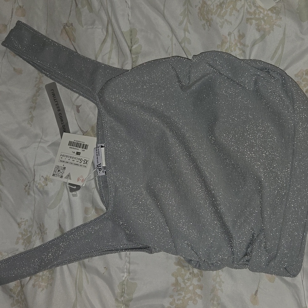 Zara Metalic Silver Crop Top